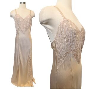 90s Victoria’s Secret Silk Ivory Cream Lace Bridal Bias Maxi Gown Slip Dress L